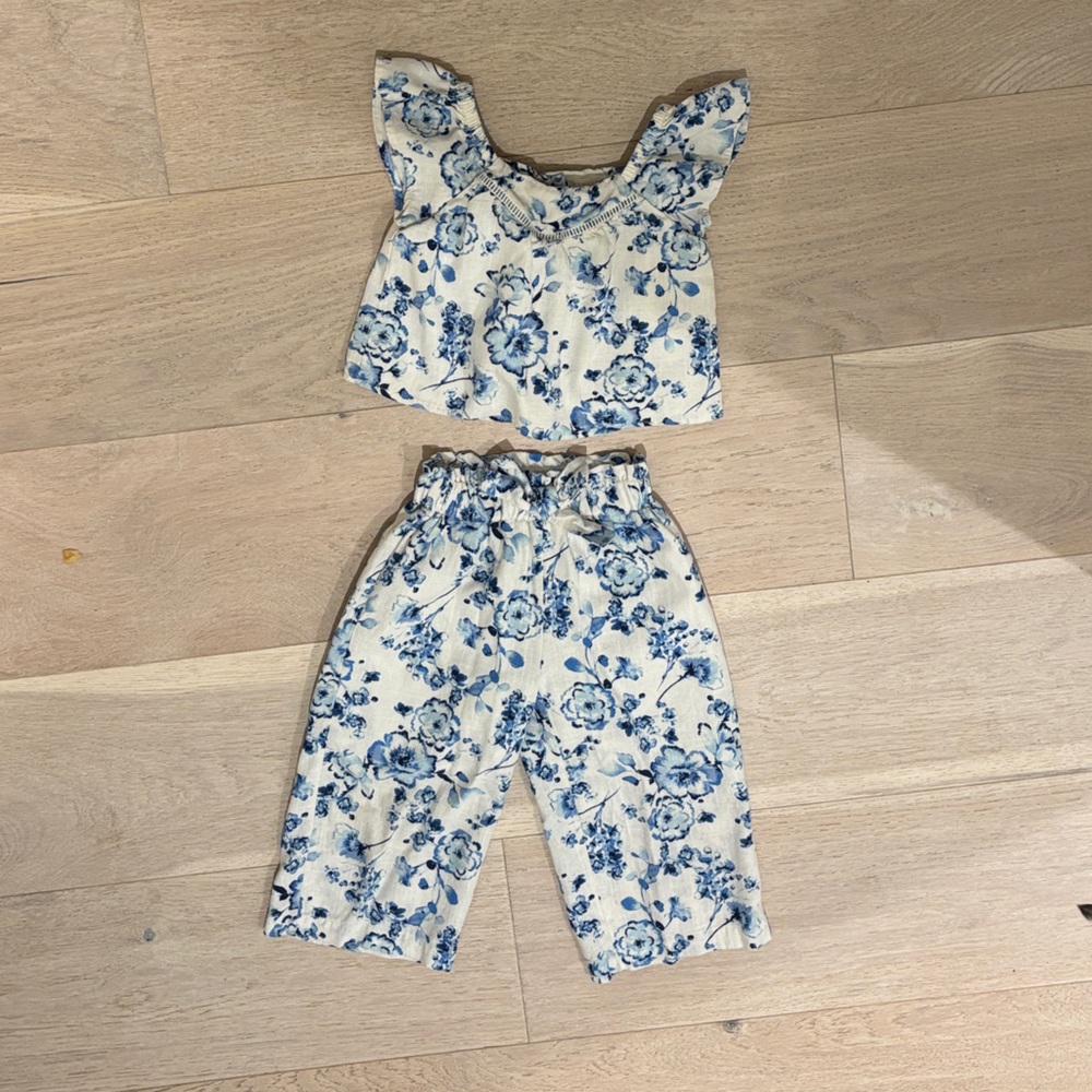 btween linen blend floral matching set